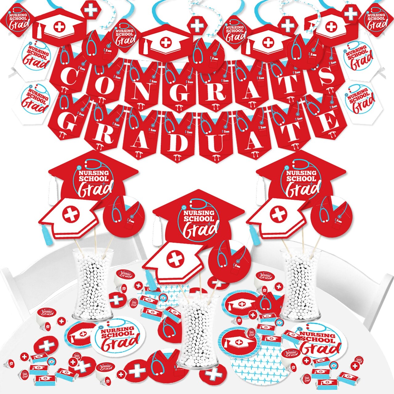 Big Dot of Happiness Nurse Graduation - Medical Nursing Graduation Party Supplies - Banner Decoration Kit - Fundle Bundle
